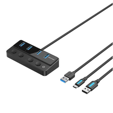 Vention CHWBF 5-in-1 USB 3.0 Hub with Individual Power Switches - Black