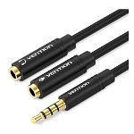 Vention 0.3M 4 Pole 3.5mm Male to 2x 3.5mm Female Stereo Splitter Cable - Black