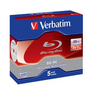 Verbatim BD-RE 2X 25GB Single Layer Blu-Ray Discs - 5 Pack with Jewel Case