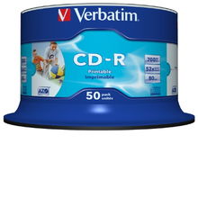view Verbatim CD-R 52X 700MB White Inkjet Printable CD Discs - 50 Pack
