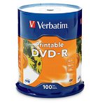 Verbatim DVD-R 16X 4.7GB White Inkjet Printable DVD Discs - 100 Pack