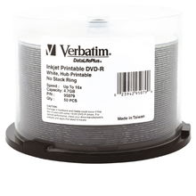 view Verbatim DataLifePlus DVD-R 16X 4.7GB White Inkjet Hub Printable DVD Discs - 50 Pack