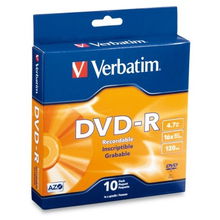 view Verbatim AZO DVD-R 16X 4.7GB Branded Surface DVD Discs - 10 Pack