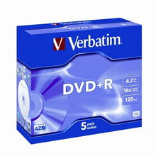 view Verbatim AZO DVD+R 16X 4.7GB Branded Surface DVD Discs - 5 Pack with Jewel Case