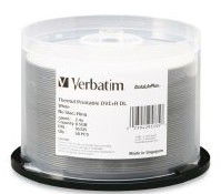 Verbatim DataLifePlus DVD+R 8X 8.5GB White Thermal Hub Printable DVD Discs - 50 Pack