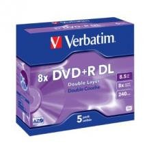 Verbatim DVD+R 8X 8.5GB Branded Surface DVD Discs - 5 Pack with Jewel Case