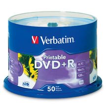 Verbatim DVD+R 16X 4.7GB White Inkjet Printable DVD Discs - 50 Pack