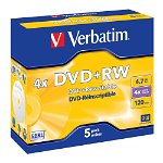 Verbatim DVD+RW 4X 4.7GB Branded Surface DVD Discs - 5 Pack with Jewel Case