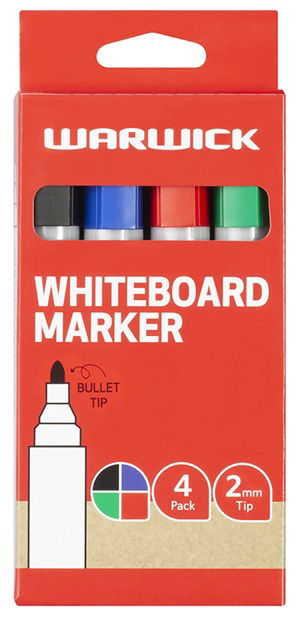 Warwick Bullet Tip Assorted Whiteboard Marker - 4 Pack