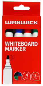 Warwick Bullet Tip Assorted Whiteboard Marker - 4 Pack