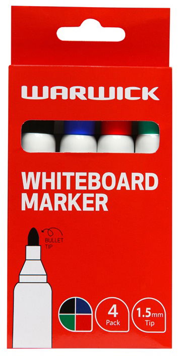 Warwick Bullet Tip Assorted Whiteboard Marker - 4 Pack
