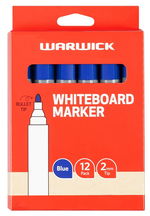 Warwick Bullet Tip Blue Whiteboard Marker - 12 Pack