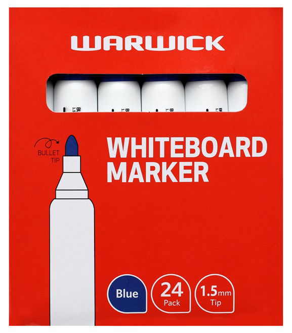 Warwick Bullet Tip Blue Whiteboard Marker - 24 Pack