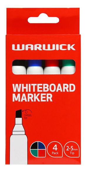 Warwick Chisel Tip Assorted Whiteboard Marker - 4 Pack