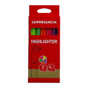 Warwick Highlighter Slimline - Assorted 5 Pack