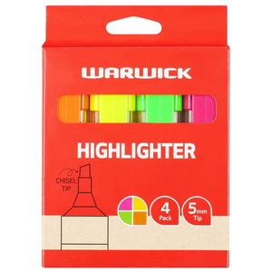 Warwick Highlighter Stubby - Assorted 4 Pack