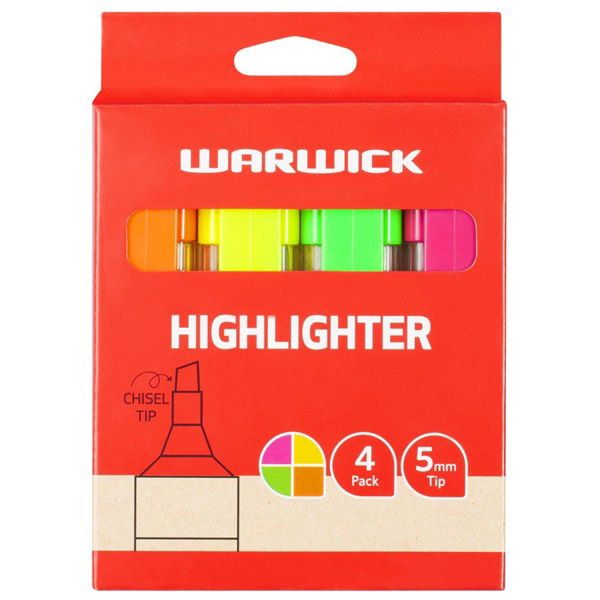 Warwick Highlighter Stubby - Assorted 4 Pack