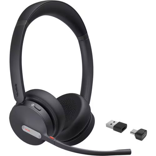 Yealink BH70 Bluetooth Overhead Wireless Stereo Headset with Noise Cancelling, BT51 USB Dongle for MS Teams - Black