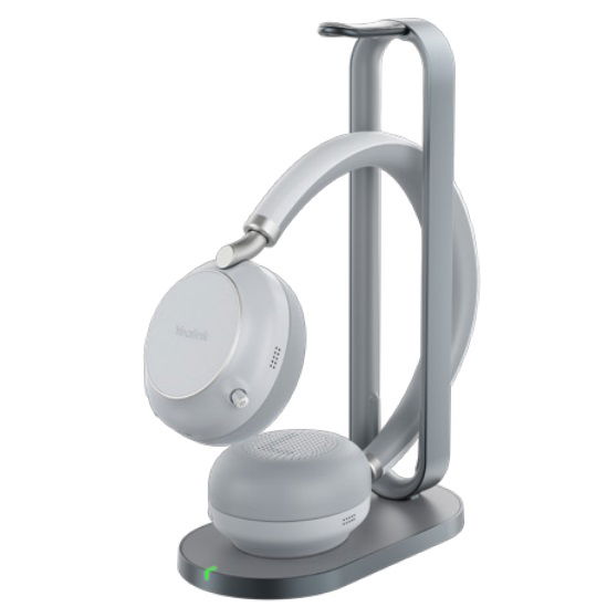 Yealink BH76 Bluetooth Over-the-Ear Wireless Stereo Headset with Noise Cancelling, BHC76 Charging Stand and BT51-A USB Dongle Certified for MS Teams - Light Gray