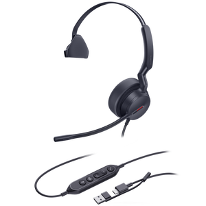 Yealink UH44 USB-C/USB-A Overhead Wired Mono Headset with Noise Cancelling - Certified for MS Teams