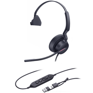 Yealink UH46 USB-C/USB-A Overhead Wired Mono Headset with Noise Cancelling - Certified for MS Teams