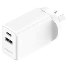 view ZAGG Mophie Essentials 30W Dual USB-C and USB-A Wall Charger - White